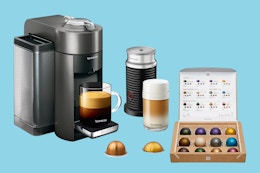 Nespresso bundle on a light blue background. 