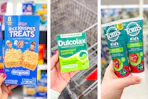 collage image of rice krispies treats, dulcolax, and toms toothpaste