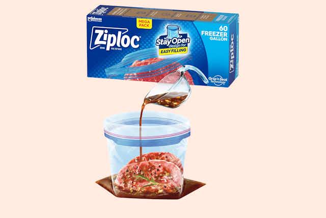 Ziploc 60-Count Gallon Freezer Bags, Only $7.58 on Amazon card image