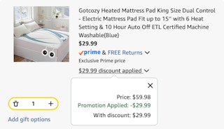 mattress pad Amazon receipt