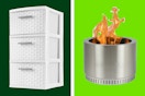 white sterilite storage tower and moskaka smokeless fire pit