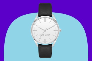 Nine West woman's watch on a blue background.