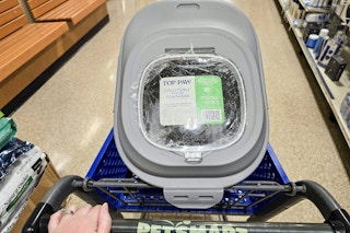 collapsible pet food storage container in a cart