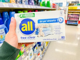 hand holding all dryer sheets in walgreens