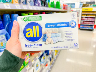 hand holding all dryer sheets in walgreens