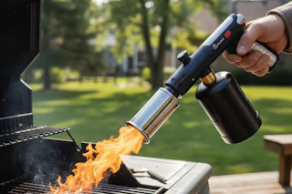 torch gun being used on grill