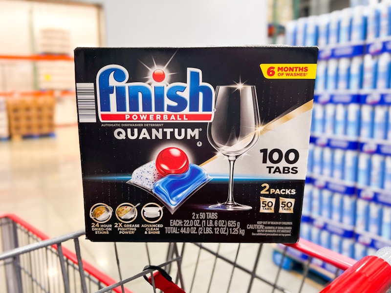 costco Finish Powerball Quantum Dishwasher Detergent Tabs 100 count on cart