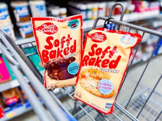 two bags of  betty crocker soft baked cookie mixes in walmart cart