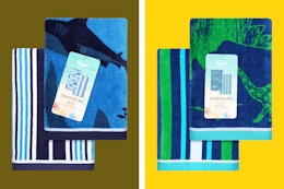 Kids' beach towel sets in a hark theme or dinosaurs
