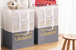 laundry baskets in a bedroom
