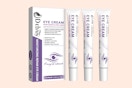 three tubes of eye cream next to a box