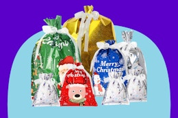 Christmas Gift Bags-41 PCS on a blue background.