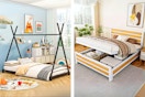 Two lifestyle images of bed frames from Home Depot