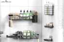 shower shelves on a wall