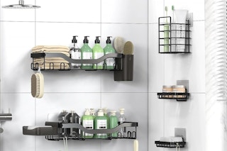 shower shelves on a wall