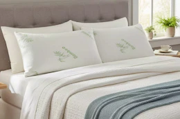 bamboo pillows on a bed