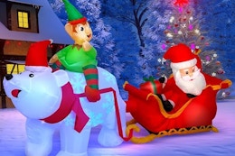 Santa With Sleigh Outdoor Christmas Inflatable, $33.50 on Amazon card image