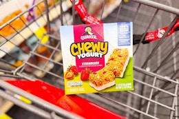 quaker chewy granola bars in a cart