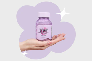 a woman holding lemme glow gummies