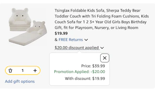 kid's sofa Amazon receipt