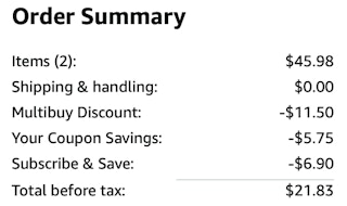 Shake mix Amazon receipt