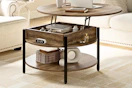 Lifestyle image of a round lift top coffee table in living room setting