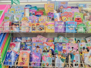 display of kids' books at dollar tree