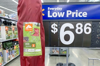 close up of single ozark trail chair and walmart price sign