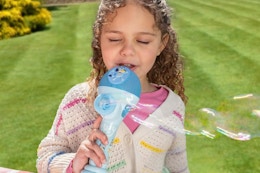 Bestselling Bluey Bubble Machine Microphone, Now $8.99 on Amazon card image