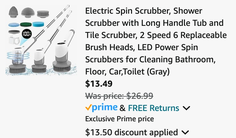 GEERLEPOL Electric Spin Scrubber, Shower Scrubber with Long Handle Tub and Tile Scrubber