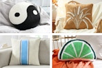 4 lifestyle images of decorative throw pillows 