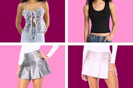 4 stock images of women's apparel: sequin, studded & metallic looks