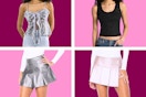 4 stock images of women's apparel: sequin, studded & metallic looks