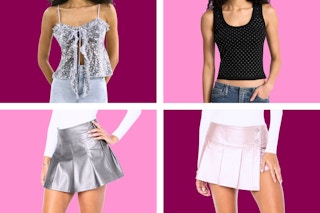 4 stock images of women's apparel: sequin, studded & metallic looks