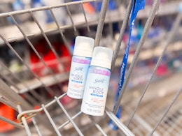 2 Secret Whole Body Deodorant Sprays (1 oz) in Walmart shopping cart