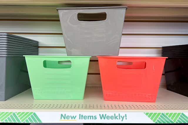 New Coral, Mint, and Grey Storage Line at Dollar Tree card image