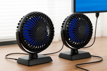 usb desk fans on a table