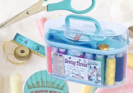 a blue sewing kit