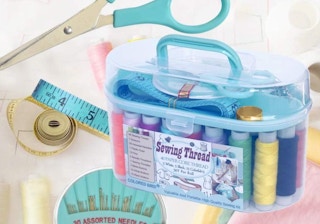 a blue sewing kit