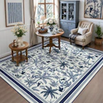 Washable French Toile Area Rug