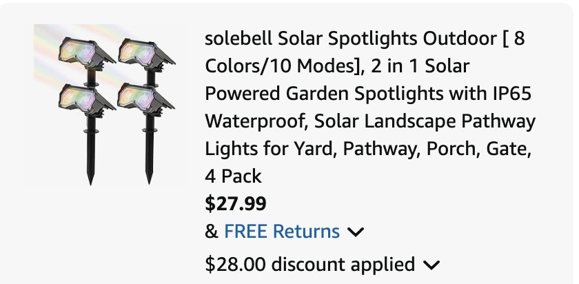 Solar lights Amazon receipt