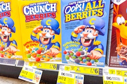 cap'n crunch cereals on shelf at dollar general