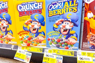 cap'n crunch cereals on shelf at dollar general