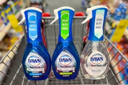 three Dawn Powerwash sprays inside shopping cart