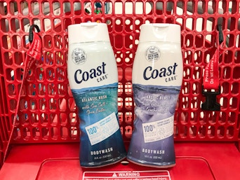coast body wash in a cart at Target