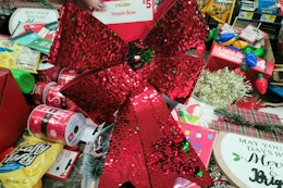 christmas bow above other items at dollar general