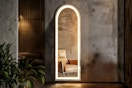 Lifestyle image of the EDX LED full length arched mirror in a home setting