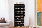 shoe rack in a room