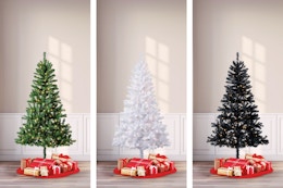 3 Holiday Time 6.5 ft Christmas Trees (green, white & black)