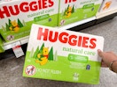 Huggies Natural Care Sensitive and Fragrance Free baby wipes on display on a Target shelf